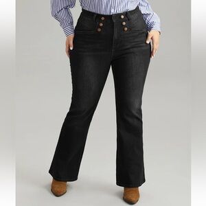 BloomChic Plus Size 2XL Flare Leg Button Detail High Rise Jeans us20
